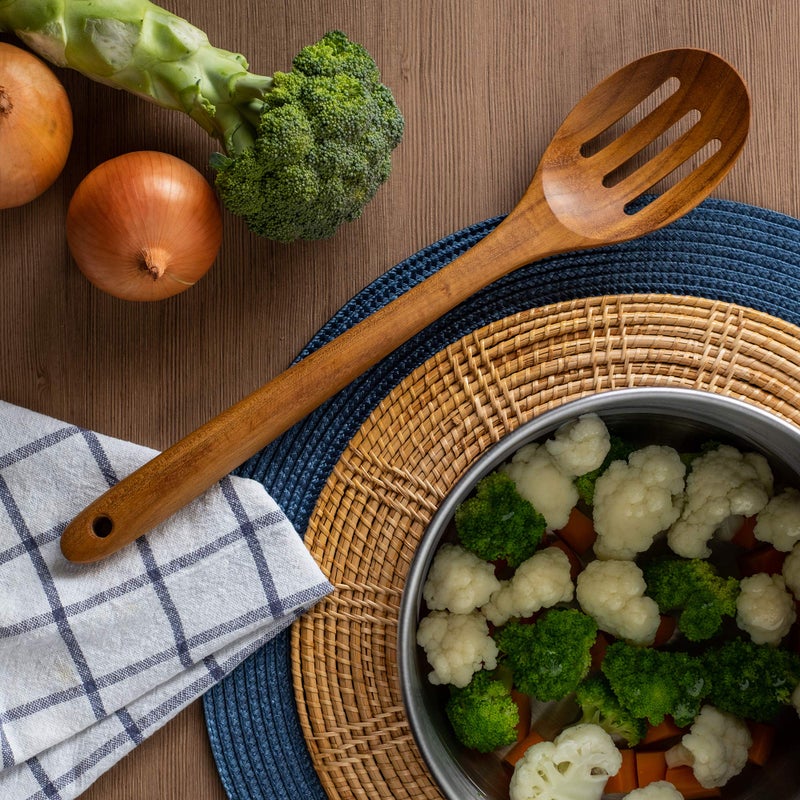 FAAY Premium Wooden Slotted Spoon, Handcraft from Teak | Healthy, Durable, High Moist and High Heat Resistance for Non Stick Cookware. - Image 3